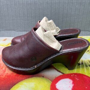 Born Womens Size 8 EU 39 Brown Leather Slip-On Mule Clogs Wedge Heel